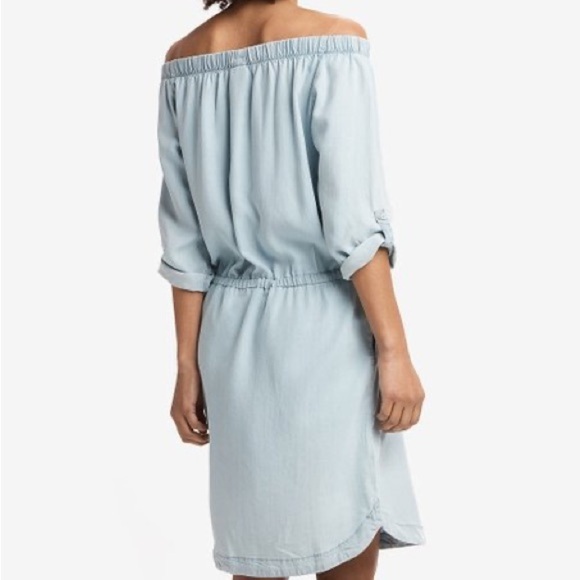 Lolë | Light Blue Denim Jamie Off-Shoulder Blouson Dress NWOT size XS - Picture 3 of 15